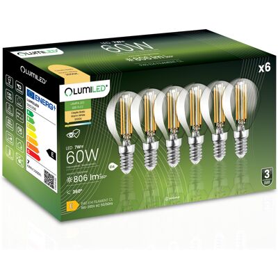 OEM 6 Lampadine Led E14 A Sfera P45 7w = 60w 806lm 3000k Luce Calda 360° Filamento Lumiled OEM 6 Lampadine Led E14 A Sfera P45 7w = 60w 806lm 3000k Luce Calda 360° Filamento Lumiled
