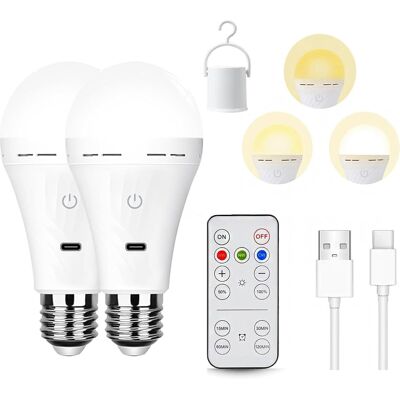 BEXTCOK Set Da 2 Lampadine Led Usb-c Ricaricabili E27 – 2200 Mah – 5w – 3 Colori – Telecomando – Controllo Touch – Timer Integrato BEXTCOK Set Da 2 Lampadine Led Usb-c Ricaricabili E27 – 2200 Mah – 5w – 3 Colori – Telecomando – Controllo Touch – Timer Integrato