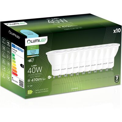OEM 10 Lampadine Led Gu10 Spotlight Par16 3.4w = 40w 470lm 6500k Luce Fredda 38° Lumiled OEM 10 Lampadine Led Gu10 Spotlight Par16 3.4w = 40w 470lm 6500k Luce Fredda 38° Lumiled