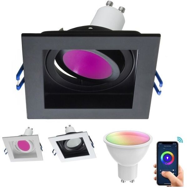 TRADE SHOP TRAESIO - Trade Shop - Faretto Led Incasso Quadrato Smart Alexa Google Lampada Gu10 5w Wifi Rgb Cct 9cm Nero - Nero