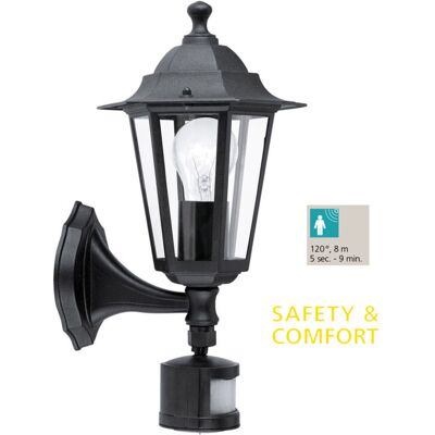 EGLO - Applique Esterno Classica Laterna 4 Alluminio Nero Sensore 1 Luce E27 EGLO - Applique Esterno Classica Laterna 4 Alluminio Nero Sensore 1 Luce E27