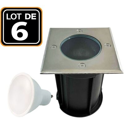 EUROPALAMP 6 Spots Encastrables De Sol Carré Inox 304 Exterieur Ip65 + Ampoule Gu10 5w Blanc Chaud 3000k EUROPALAMP 6 Spots Encastrables De Sol Carré Inox 304 Exterieur Ip65 + Ampoule Gu10 5w Blanc Chaud 3000k