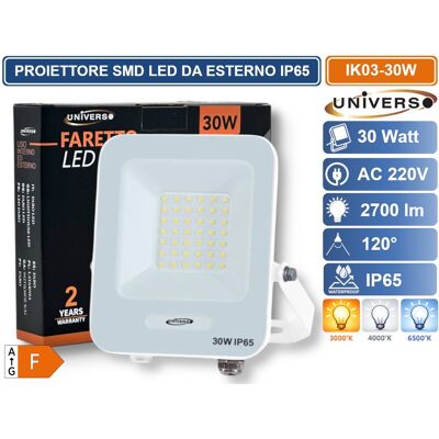 UNIVERSO Ik03-30w Proiettore Smd Led 30w Da Esterno Ip65 2700lm Bianco Naturale - 4000k UNIVERSO Ik03-30w Proiettore Smd Led 30w Da Esterno Ip65 2700lm Bianco Naturale - 4000k