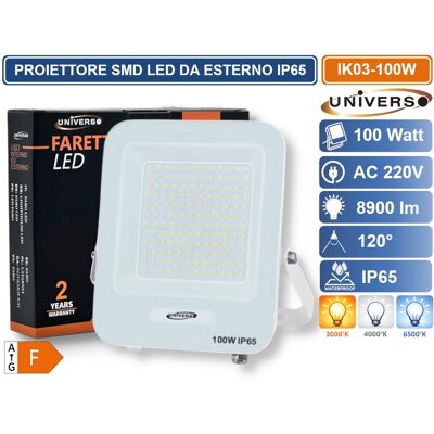 UNIVERSO Ik03-100w Proiettore Smd Led 100w Da Esterno Ip65 4700lm Bianco Freddo -6500k UNIVERSO Ik03-100w Proiettore Smd Led 100w Da Esterno Ip65 4700lm Bianco Freddo -6500k