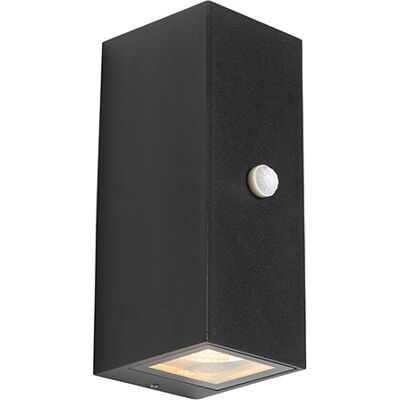 Qazqa Lampada da Parete Moderna Nera IP44 Sensore di Movimento Baleno II - Esterno Qazqa Lampada da Parete Moderna Nera IP44 Sensore di Movimento Baleno II - Esterno