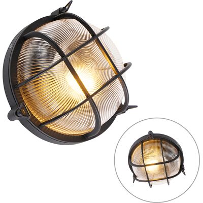 QAZQA Appliques Nautica - Industriale - Alluminio,vetro - Nero - Tondo Max. 1 X Watt - QAZQA Appliques Nautica - Industriale - Alluminio,vetro - Nero - Tondo Max. 1 X Watt -