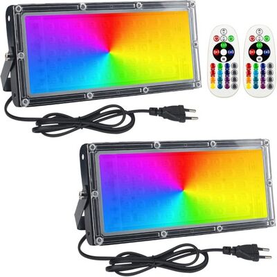 OEM 2 Proiettori Led Colorati Da 50w, Faretti Led Rgb Per Esterni, Impermeabili Ip65 Con Telecomando, Adatti Per Giardino, Patio E Illuminazione Interna. OEM 2 Proiettori Led Colorati Da 50w, Faretti Led Rgb Per Esterni, Impermeabili Ip65 Con Telecomando, Adatti Per Giardino, Patio E Illuminazione Interna.