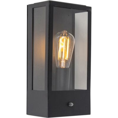 QAZQA Lampada da Parete Esterna Moderna con Sensore - Nero - IP44 QAZQA Lampada da Parete Esterna Moderna con Sensore - Nero - IP44