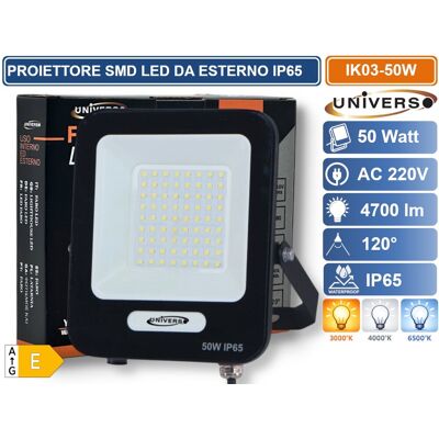 UNIVERSO Ik03-50w-n Proiettore Smd Led 50w Da Esterno Ip65 4700lm Bianco Naturale - 4000k UNIVERSO Ik03-50w-n Proiettore Smd Led 50w Da Esterno Ip65 4700lm Bianco Naturale - 4000k