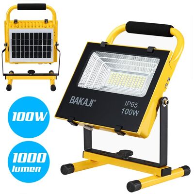 BAKAJI Lampada Faro Lavoro Portatile Con Pannello Solare 100w 1000lm Luce Emergenza Sos BAKAJI Lampada Faro Lavoro Portatile Con Pannello Solare 100w 1000lm Luce Emergenza Sos