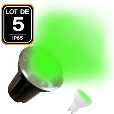 EUROPALAMP 5 Spots Encastrables De Sol Rond Inox 304 Exterieur Ip65 + Ampoules Gu10 5w Vert EUROPALAMP 5 Spots Encastrables De Sol Rond Inox 304 Exterieur Ip65 + Ampoules Gu10 5w Vert