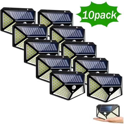 BES 10x Faretto Solare Led Esterno Con Sensore Applique Lampada Muro 100 Led Ip65 BES 10x Faretto Solare Led Esterno Con Sensore Applique Lampada Muro 100 Led Ip65