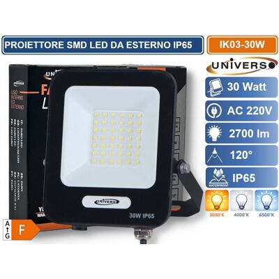 UNIVERSO Ik03-30w-n Proiettore Smd Led 30w Da Esterno Ip65 2700lm Bianco Naturale - 4000k UNIVERSO Ik03-30w-n Proiettore Smd Led 30w Da Esterno Ip65 2700lm Bianco Naturale - 4000k