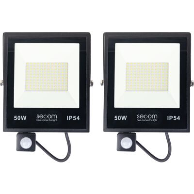 SECOM Confezione Da 2 Proiettori Led Provit Con Sensore Di Movimento, 5 SECOM Confezione Da 2 Proiettori Led Provit Con Sensore Di Movimento, 5