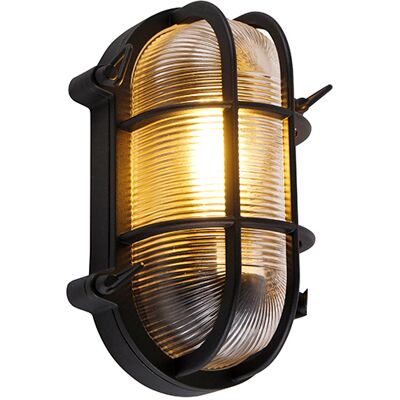 QAZQA Lampada da parete nautica nera ovale - IP44 - Stile vintage QAZQA Lampada da parete nautica nera ovale - IP44 - Stile vintage