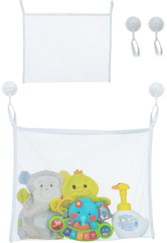 RELAXDAYS Portagiochi per la Vasca da Bagno, Set da 2, Bagnetto Bambini e Neonati, Rete Giocattoli, HxL 35x45 cm, Bianco -