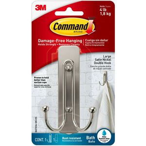 3M Command Bagno Grande Doppio Gancio, Nickel Satinato, 1 Gancio, 2 Strisce Adesive, Organizzare Senza Forare O Danneggiare Il Muro, Tenuta 1,8kg 3M Command Bagno Grande Doppio Gancio, Nickel Satinato, 1 Gancio, 2 Strisce Adesive, Organizzare Senza Forare O Danneggiare Il Muro, Tenuta 1,8kg