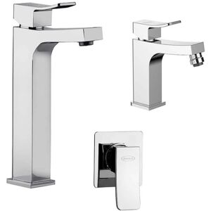 JACUZZI Miscelatore Lavabo Alto + Bidet + Incasso Doccia Rubinetteria Tank Ottone Cromato Per Piletta Click Clack JACUZZI Miscelatore Lavabo Alto + Bidet + Incasso Doccia Rubinetteria Tank Ottone Cromato Per Piletta Click Clack