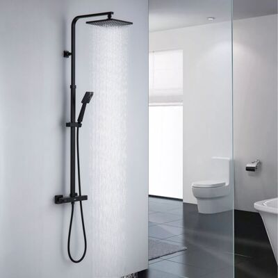 AURALUM - Nero Colonna Doccia Con Termostatico Miscelatore Quadrato Sistema Doccia Antiscottatura Con 9 Pollici Soffione E Doccetta Con Ugelli Anticalcare Altezza Regolabile Per Bagno AURALUM - Nero Colonna Doccia Con Termostatico Miscelatore Quadrato Sistema Doccia Antiscottatura Con 9 Pollici Soffione E Doccetta Con Ugelli Anticalcare Altezza Regolabile Per Bagno