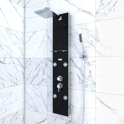 AURLANE Colonna Doccia Con Idromassaggio - 22x125cm - Vetro Temprato + Ugelli Idromassaggio - Epsilon Nero AURLANE Colonna Doccia Con Idromassaggio - 22x125cm - Vetro Temprato + Ugelli Idromassaggio - Epsilon Nero