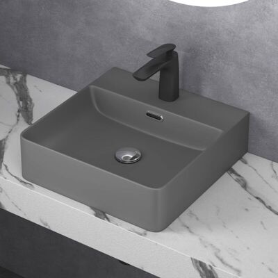 DOPORRO Lavabo rettangolare in ceramica antracite - Lavabo sospeso DOPORRO Lavabo rettangolare in ceramica antracite - Lavabo sospeso