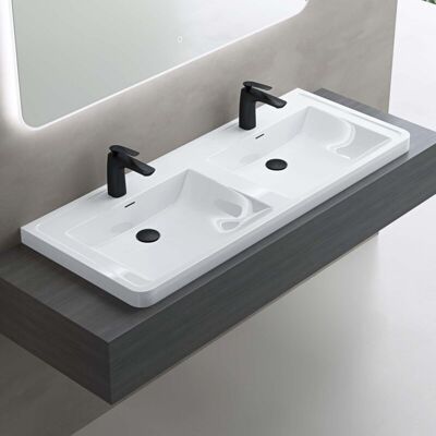 Doporro - Lavabo doppio rettangolare da parete rivestimento in marmo bianco Doporro - Lavabo doppio rettangolare da parete rivestimento in marmo bianco
