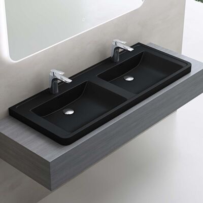 Lavabo da incasso Doporro - Doppio rettangolare in fusione di minerale nero opaco con troppo pieno - Accessori bagno Lavabo da incasso Doporro - Doppio rettangolare in fusione di minerale nero opaco con troppo pieno - Accessori bagno