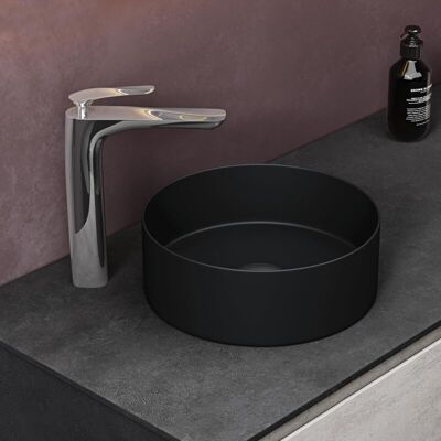 Doporro - Lavabo rotondo in ceramica nero opaco - Elemento bagno Doporro - Lavabo rotondo in ceramica nero opaco - Elemento bagno