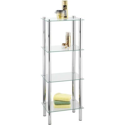 Wenko Scaffale Da Bagno Libero Su Pavimento, 4 Ripiani, Esclusiva Yago, Acciaio Inox - Vetro Temperato, 40x104x30 Cm, Lucido Wenko Scaffale Da Bagno Libero Su Pavimento, 4 Ripiani, Esclusiva Yago, Acciaio Inox - Vetro Temperato, 40x104x30 Cm, Lucido
