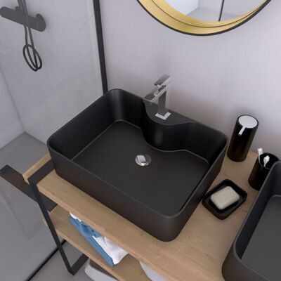 AURLANE - Lavabo Da Appoggio Rettangolare In Ceramica Nera - 48x37x13.5cm - Rectangular Dark AURLANE - Lavabo Da Appoggio Rettangolare In Ceramica Nera - 48x37x13.5cm - Rectangular Dark