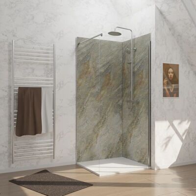 AURLANE Pack Di 2 Pannelli Murali Pietra Wood Stone 90x210 Cm Con Profili Cromati - Stone'it AURLANE Pack Di 2 Pannelli Murali Pietra Wood Stone 90x210 Cm Con Profili Cromati - Stone'it