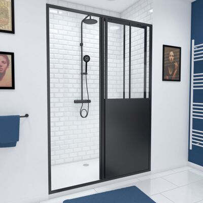 Porta Doccia Aurlane - Reversibile 120x200cm - Telaio in Alluminio Nero - Vetro Temperato Porta Doccia Aurlane - Reversibile 120x200cm - Telaio in Alluminio Nero - Vetro Temperato