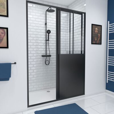 AURLANE Parete Doccia Un Workshop Di Tipo Porta Scorrevole - 140x200cm - - Profilo Nero Opaco - Vetro Da 5 Mm AURLANE Parete Doccia Un Workshop Di Tipo Porta Scorrevole - 140x200cm - - Profilo Nero Opaco - Vetro Da 5 Mm