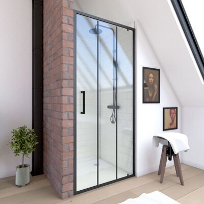 AURLANE - Parete Porta Doccia Pivotante Stile Industriale - 90x200 Cm - Profilo Nero Opaco - Vetro 6 Mm AURLANE - Parete Porta Doccia Pivotante Stile Industriale - 90x200 Cm - Profilo Nero Opaco - Vetro 6 Mm