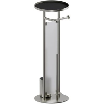 AQUASANIT Piantana Porta Scopino Con Porta Rotolo Con Vetro Acciaio Spazzolato-nero – Serie Cleo AQUASANIT Piantana Porta Scopino Con Porta Rotolo Con Vetro Acciaio Spazzolato-nero – Serie Cleo