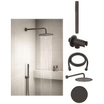 MARCA Set Doccia Gedy Con Soffione Tondo Diam. 25 Cm Nero Opaco E Braccio 40 Cm High Pro Plus 02 MARCA Set Doccia Gedy Con Soffione Tondo Diam. 25 Cm Nero Opaco E Braccio 40 Cm High Pro Plus 02