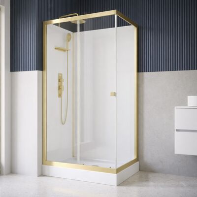 AURLANE Cabina Doccia 110x80x206.5/236.5cm Bianca E Profili Oro Spazzolato - Piatto Standard AURLANE Cabina Doccia 110x80x206.5/236.5cm Bianca E Profili Oro Spazzolato - Piatto Standard