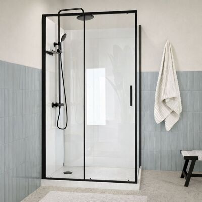 AURLANE Cabina Doccia 115x90 Con Colonna Termostatica Nera E Piatto Basso AURLANE Cabina Doccia 115x90 Con Colonna Termostatica Nera E Piatto Basso