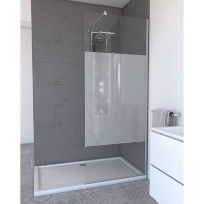 AURLANE Set Parete Doccia Satinata 90x200 Cm + Barra Di Fissaggio Estensibile - Vetro 8 Mm - Finitura Cromo AURLANE Set Parete Doccia Satinata 90x200 Cm + Barra Di Fissaggio Estensibile - Vetro 8 Mm - Finitura Cromo