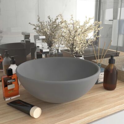 vidaXL Lavabo Rotondo di Lusso Grigio Chiaro in Ceramica - Lavabo vidaXL Lavabo Rotondo di Lusso Grigio Chiaro in Ceramica - Lavabo