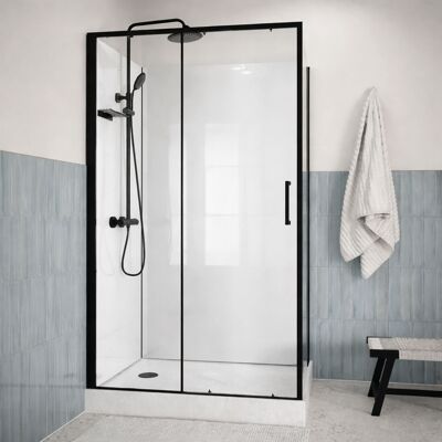 AURLANE Cabina Doccia 115x90 Con Colonna Termostatica Nera E Piatto Alto AURLANE Cabina Doccia 115x90 Con Colonna Termostatica Nera E Piatto Alto