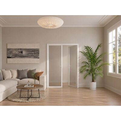 Unique Blocco Porta Reversibile A Due Battenti In Alluminio E Vetro Temperato Fumé - 2 X H204 X L73 Cm - Bianco - Loxton Unique Blocco Porta Reversibile A Due Battenti In Alluminio E Vetro Temperato Fumé - 2 X H204 X L73 Cm - Bianco - Loxton