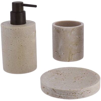 TENDANCE Set Di Dispenser E Portasapone In Poliresina Travertino - Naturale - TENDANCE Set Di Dispenser E Portasapone In Poliresina Travertino - Naturale -