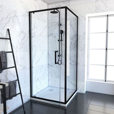 AURLANE Porta Doccia Pivotante - Pannello Di Ritorno Con Profili Neri + Piatto Doccia Da Appoggio - 90x90x204 Cm - Crush Pivotante AURLANE Porta Doccia Pivotante - Pannello Di Ritorno Con Profili Neri + Piatto Doccia Da Appoggio - 90x90x204 Cm - Crush Pivotante