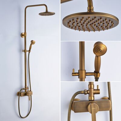 AURALUM Colonne Doccia Retro Spazzolato Ottone Colonna Doccia Con Miscelatore Set De Doccia Con Soffione A Pioggia 200mm E Doccetta 55mm Altezza Regolabile 910mm-1260mm AURALUM Colonne Doccia Retro Spazzolato Ottone Colonna Doccia Con Miscelatore Set De Doccia Con Soffione A Pioggia 200mm E Doccetta 55mm Altezza Regolabile 910mm-1260mm