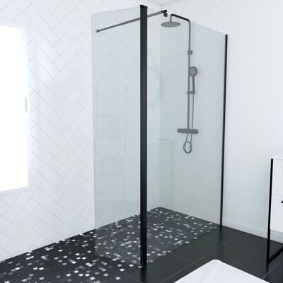 AURLANE Parete Doccia Trasparente Con Deflettore 120+40x200cm - Profilo + Barra Estensibile Nero AURLANE Parete Doccia Trasparente Con Deflettore 120+40x200cm - Profilo + Barra Estensibile Nero