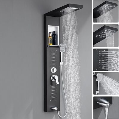 AURALUM Max Colonna Doccia Nera Opaca Con Nicchia, Pannello Doccia A Parete 4 Funzioni, Doccia A Pioggia, Doccetta, Getti Idromassaggio, Bocca Vasca, Acciaio Inox E Ottone AURALUM Max Colonna Doccia Nera Opaca Con Nicchia, Pannello Doccia A Parete 4 Funzioni, Doccia A Pioggia, Doccetta, Getti Idromassaggio, Bocca Vasca, Acciaio Inox E Ottone