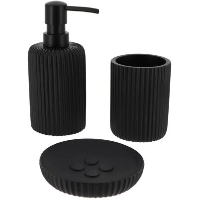 TENDANCE Set Di Tazze Dispenser E Portasapone In Poliresina A Righe - Nero - TENDANCE Set Di Tazze Dispenser E Portasapone In Poliresina A Righe - Nero -
