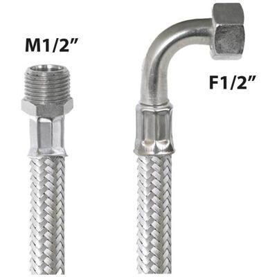 Made in Italy "flessibile In Acciaio Inox M1/2"""" X Curva F1/2"""" 35 Cm - Dn13" Made in Italy "flessibile In Acciaio Inox M1/2"""" X Curva F1/2"""" 35 Cm - Dn13"