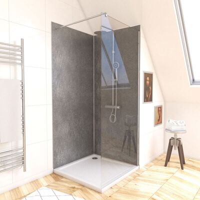 AURLANE Pack Di 2 Pannelli Murali Pietra Silver Grey 90x210 Cm Con Profili Cromati - Stone'it AURLANE Pack Di 2 Pannelli Murali Pietra Silver Grey 90x210 Cm Con Profili Cromati - Stone'it